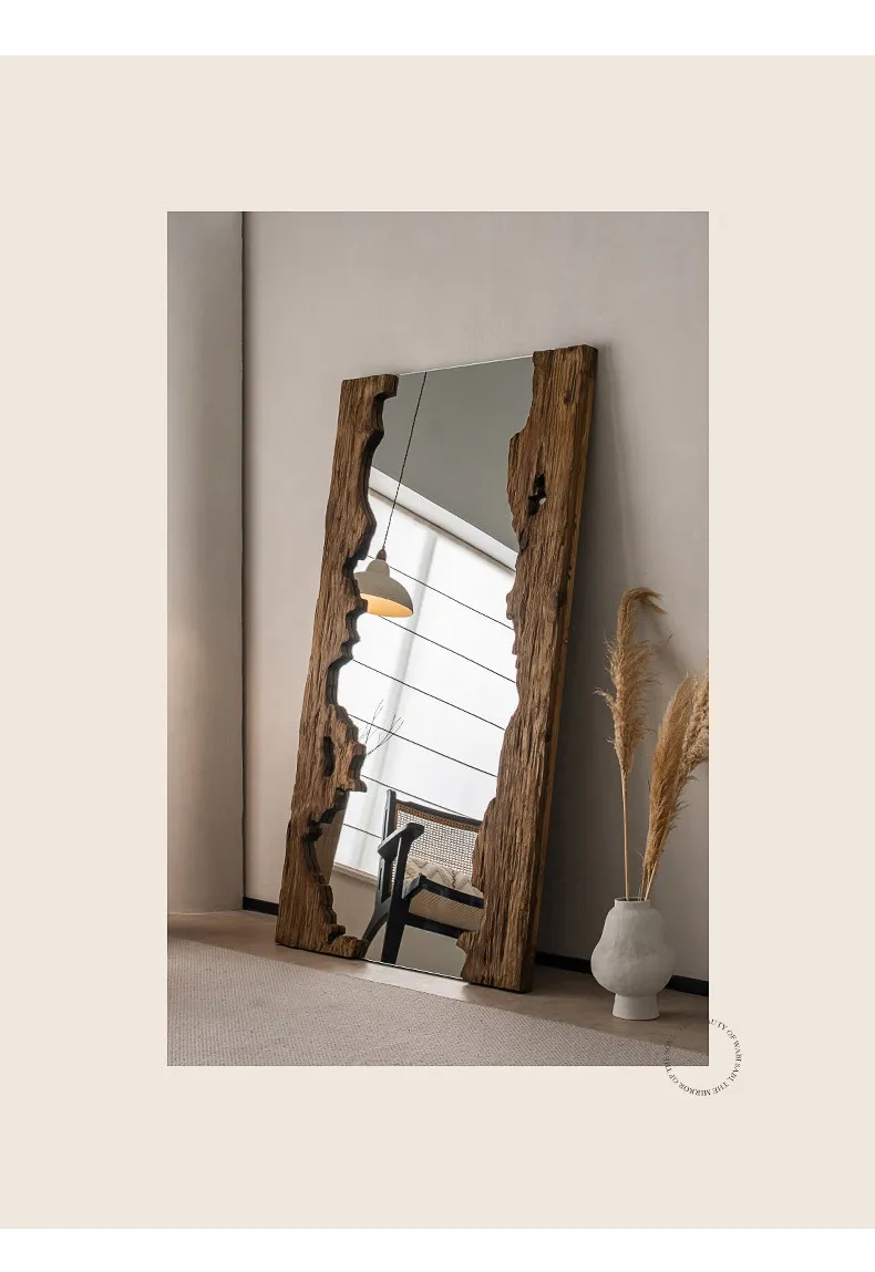 Mid century wooden full-length mirror furniture living room floor mounted dressing mirror room decoration espejos para pared