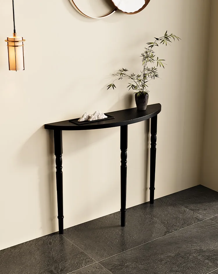 French Solid Wood Console Tables Minimalist Semicircle Entryway Table Narrow European Hall Furniture Black Slim Wall Sofa Tables