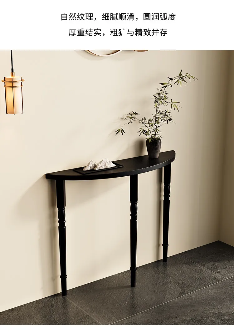French Solid Wood Console Tables Minimalist Semicircle Entryway Table Narrow European Hall Furniture Black Slim Wall Sofa Tables
