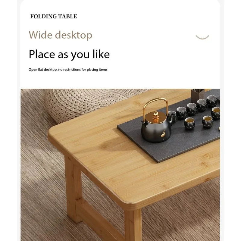 Solid Bamboo Kang Table Foldable Low Tatami Table Multi‑Purpose for Bay Window Bed Laptop Work Coffee Tea Home Use