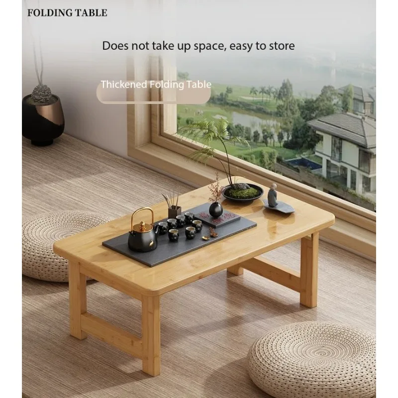 Solid Bamboo Kang Table Foldable Low Tatami Table Multi‑Purpose for Bay Window Bed Laptop Work Coffee Tea Home Use