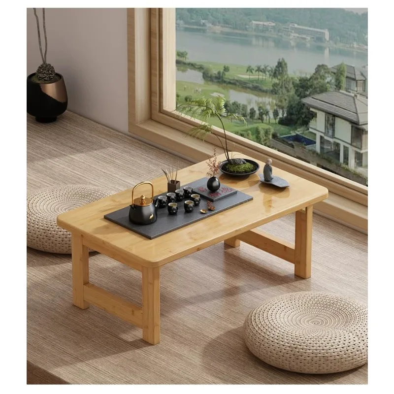 Solid Bamboo Kang Table Foldable Low Tatami Table Multi‑Purpose for Bay Window Bed Laptop Work Coffee Tea Home Use