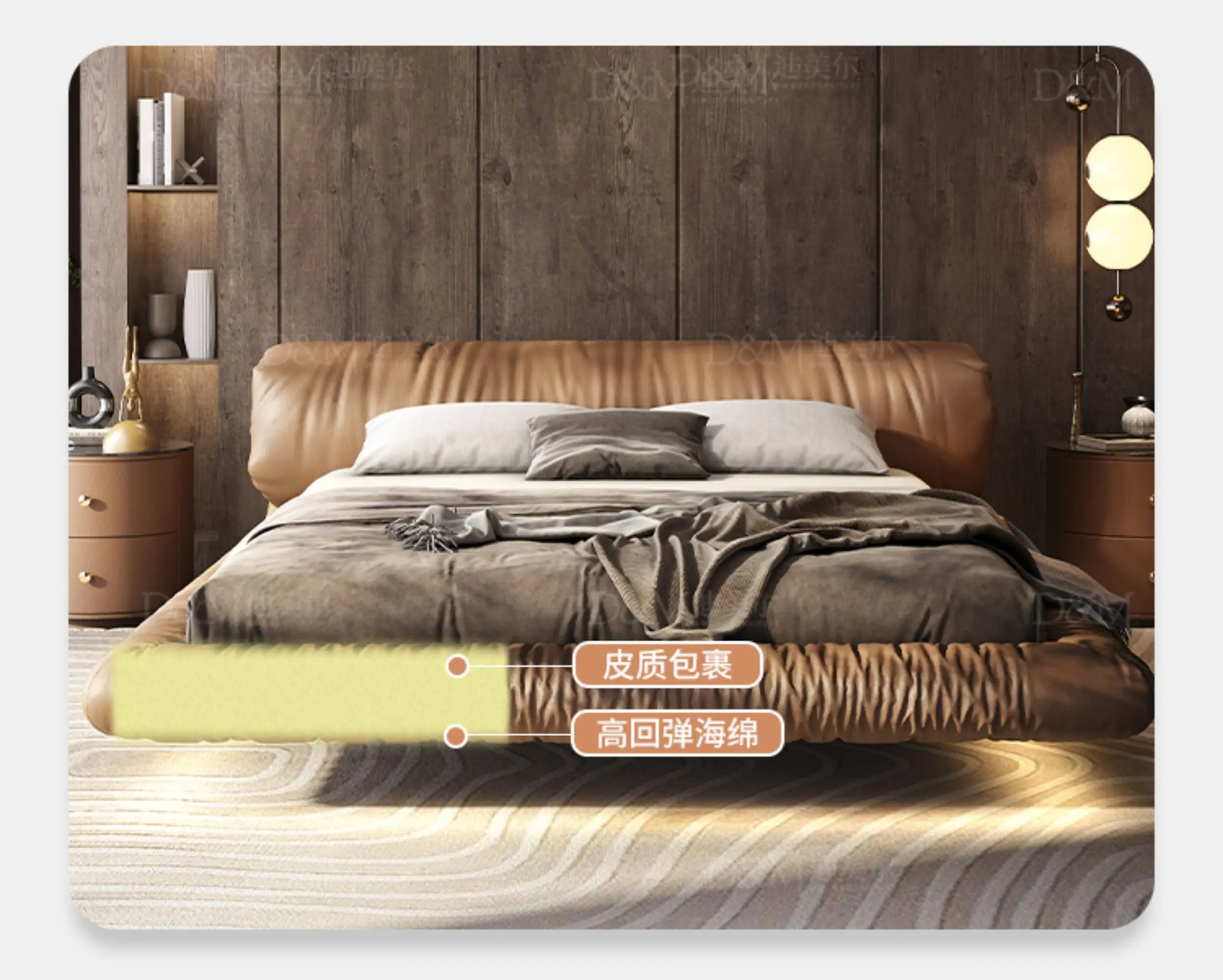 200x220cm Italian Luxury Suspension Bed Designer Leather Frames Double Bed King Size Queen Twin Headboard Bedroom Furniture