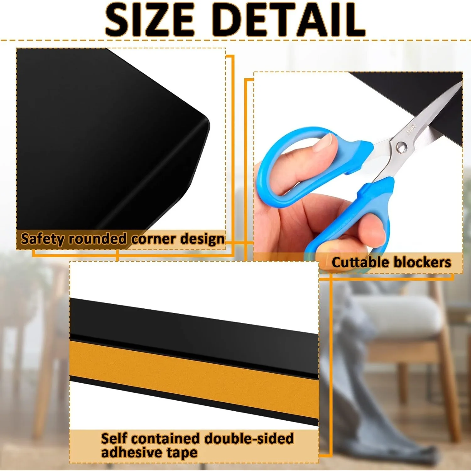 Sofa Gap Stopper, 6PCS Black Under Couch Blocker Adjustable Protector Blocks Pets Toys Simple Installation
