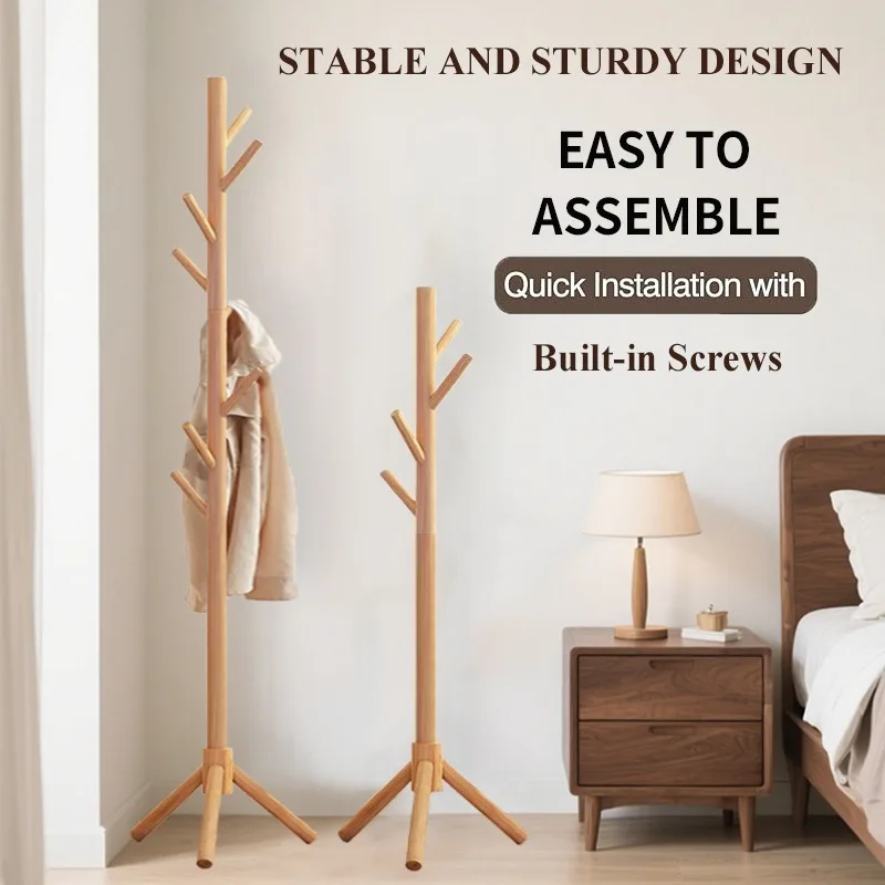 Solid wood coat rack Floor hanger Shelf Bedroom bag rack Children's hanger