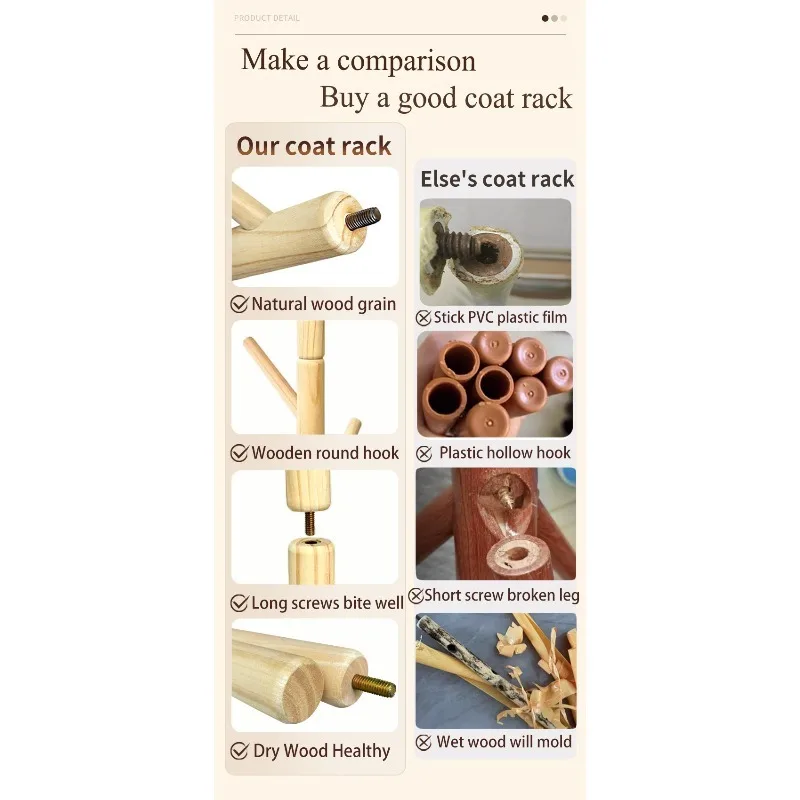 Solid wood coat rack Floor hanger Shelf Bedroom bag rack Children's hanger