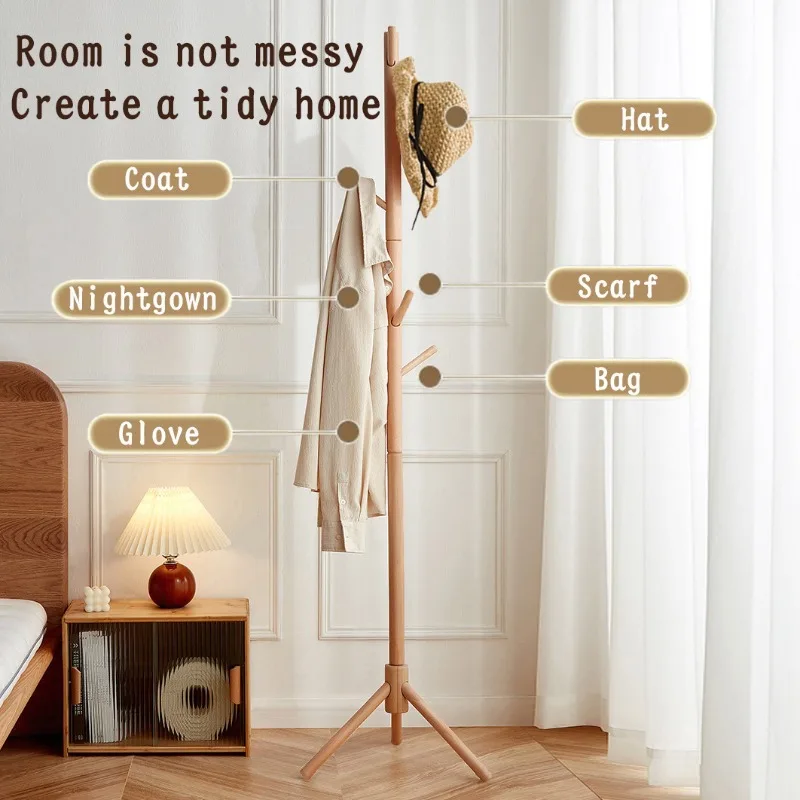 Solid wood coat rack Floor hanger Shelf Bedroom bag rack Children's hanger