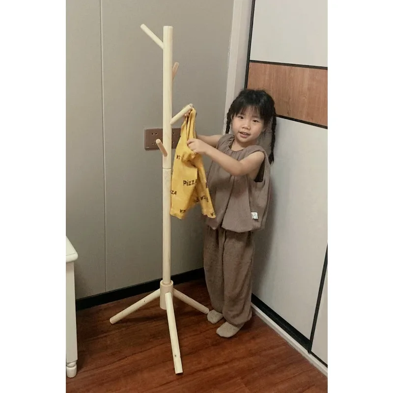 Solid wood coat rack Floor hanger Shelf Bedroom bag rack Children's hanger