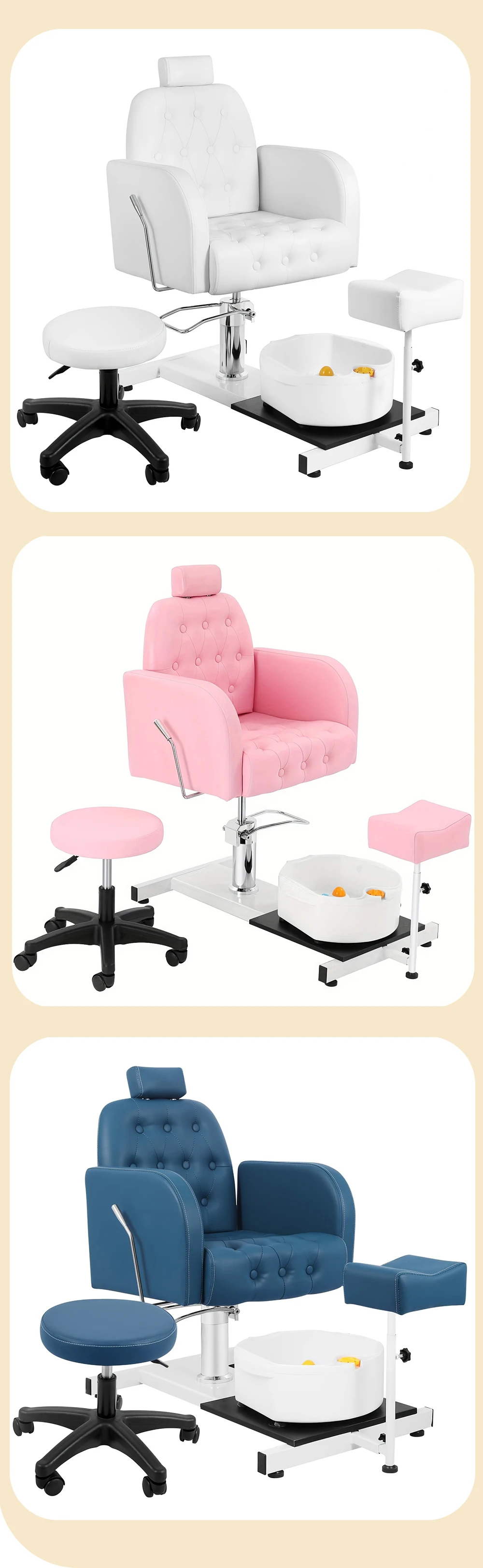Foot SPA Chair Sofa with Foot Bath Basin Pedicure Hydraulic Lifting 360° Rotation Nail Salon Furniture