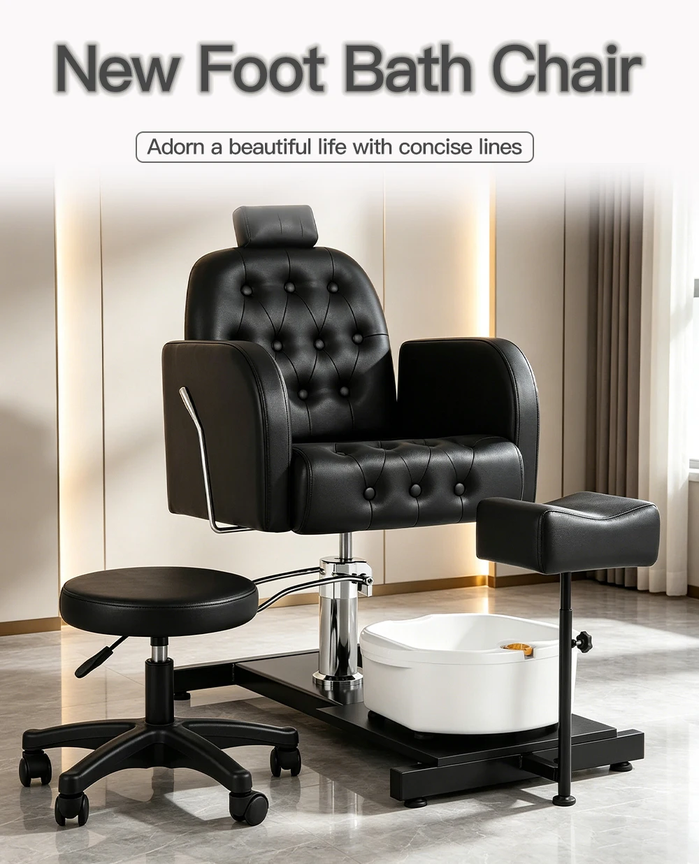 Foot SPA Chair Sofa with Foot Bath Basin Pedicure Hydraulic Lifting 360° Rotation Nail Salon Furniture