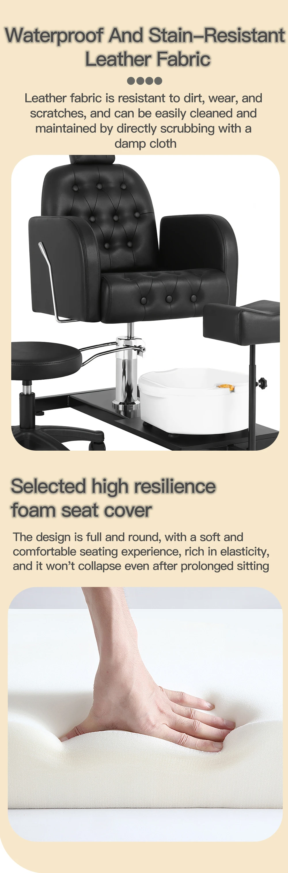 Foot SPA Chair Sofa with Foot Bath Basin Pedicure Hydraulic Lifting 360° Rotation Nail Salon Furniture