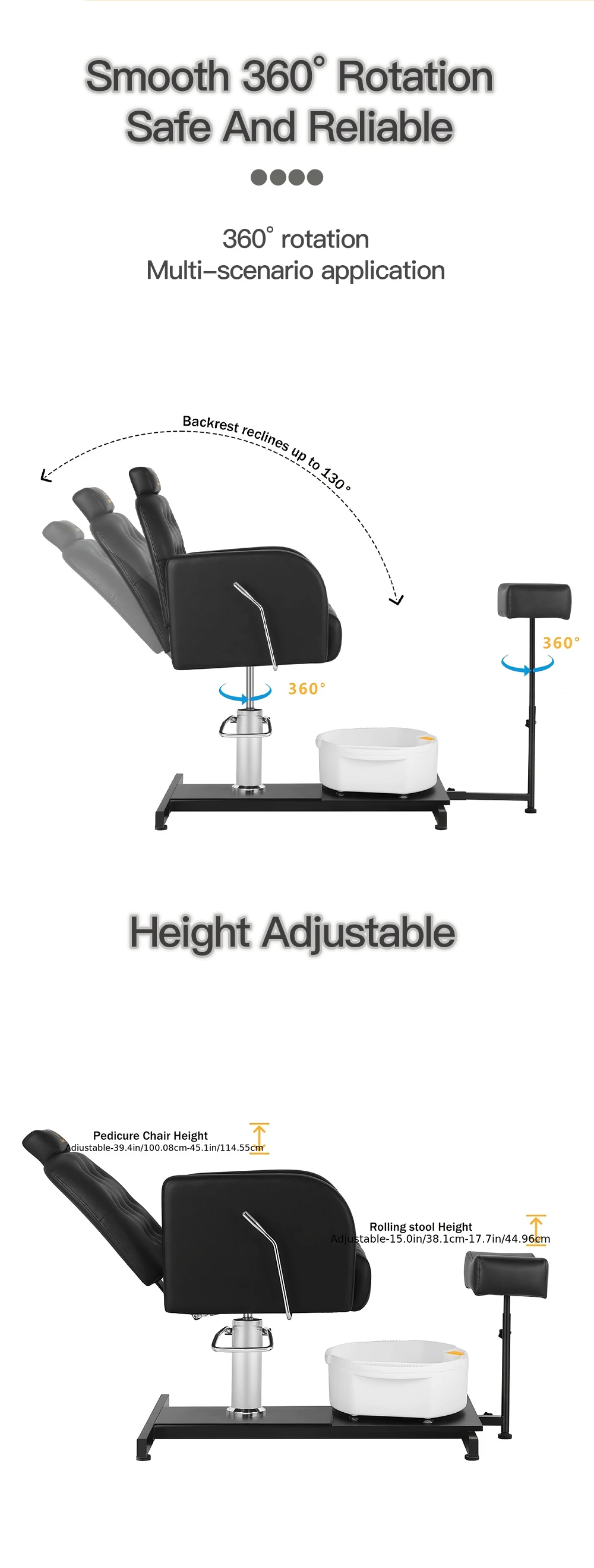 Foot SPA Chair Sofa with Foot Bath Basin Pedicure Hydraulic Lifting 360° Rotation Nail Salon Furniture