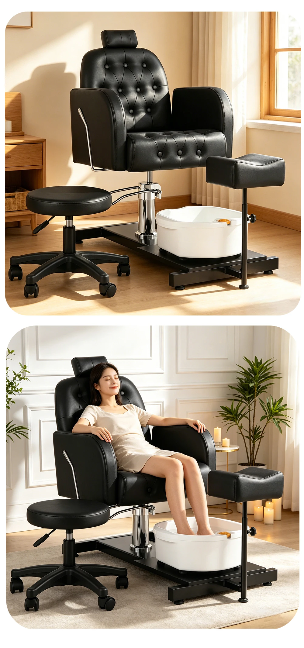 Foot SPA Chair Sofa with Foot Bath Basin Pedicure Hydraulic Lifting 360° Rotation Nail Salon Furniture