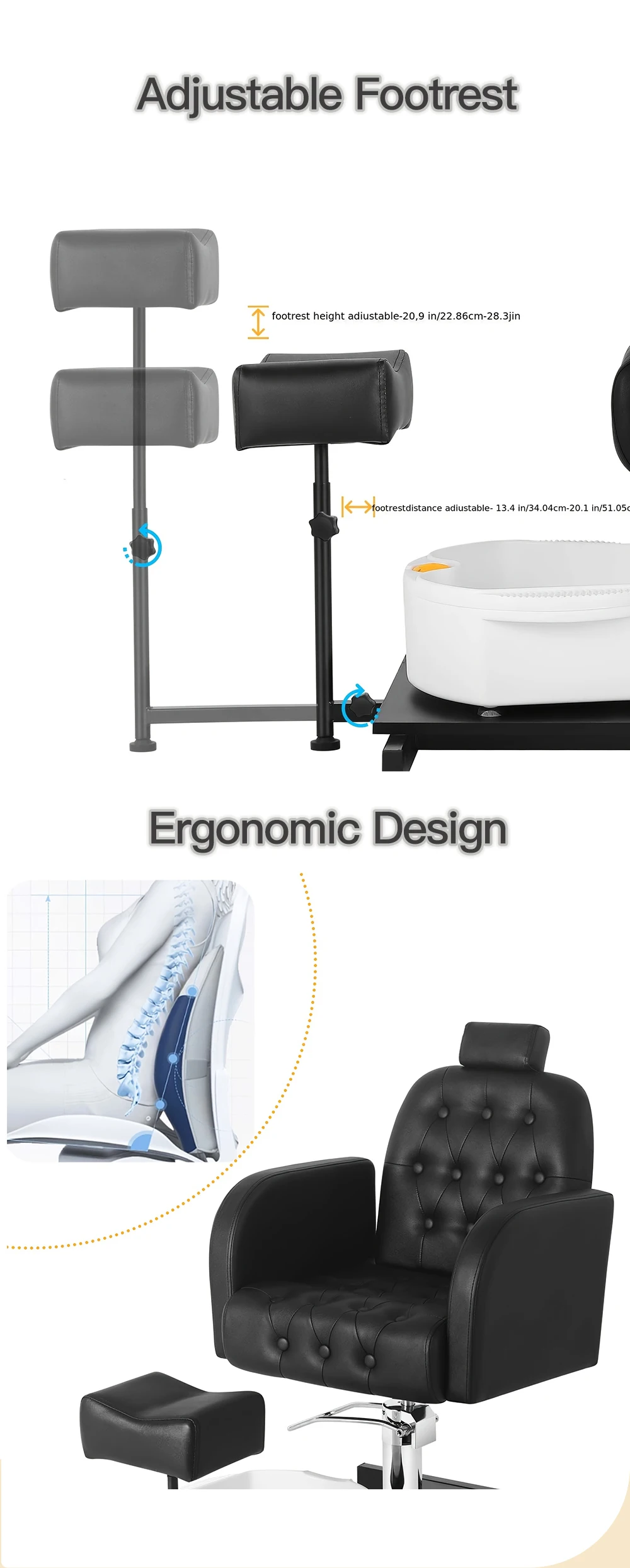Foot SPA Chair Sofa with Foot Bath Basin Pedicure Hydraulic Lifting 360° Rotation Nail Salon Furniture