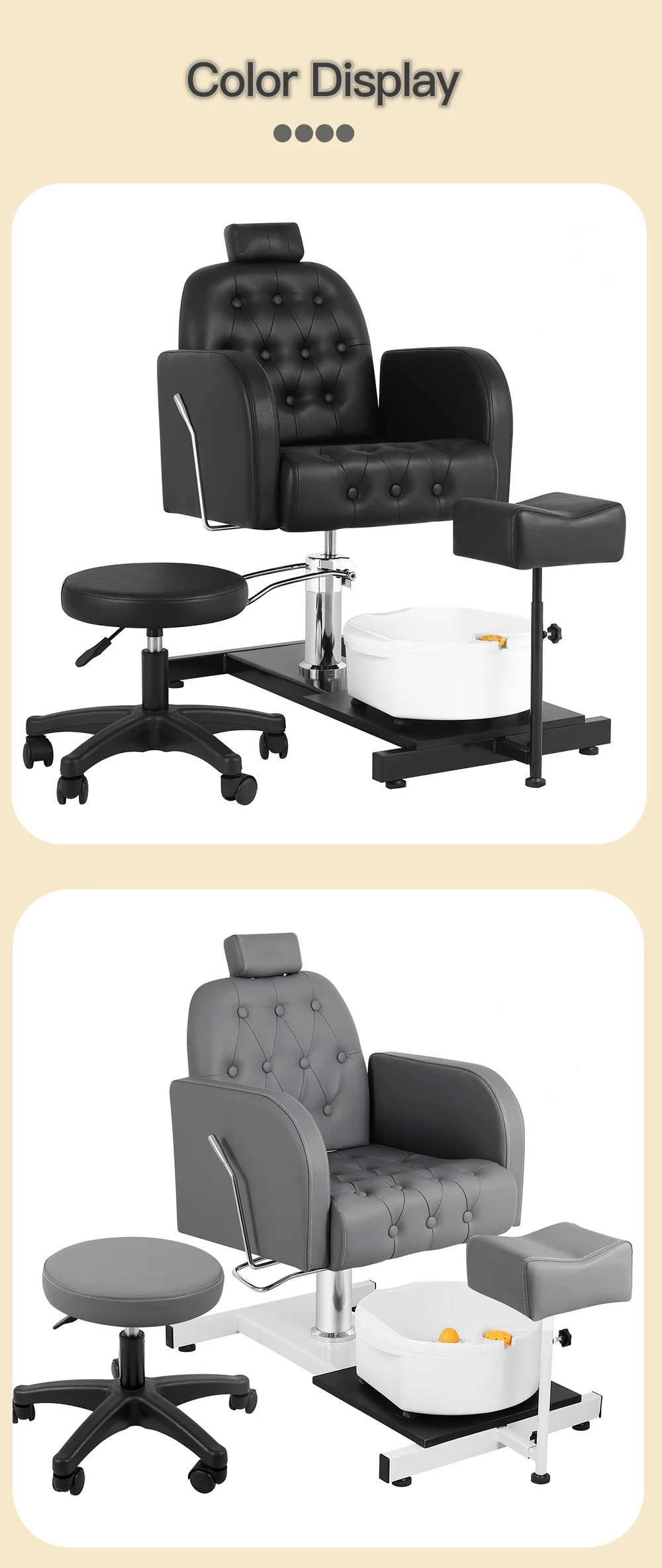 Foot SPA Chair Sofa with Foot Bath Basin Pedicure Hydraulic Lifting 360° Rotation Nail Salon Furniture