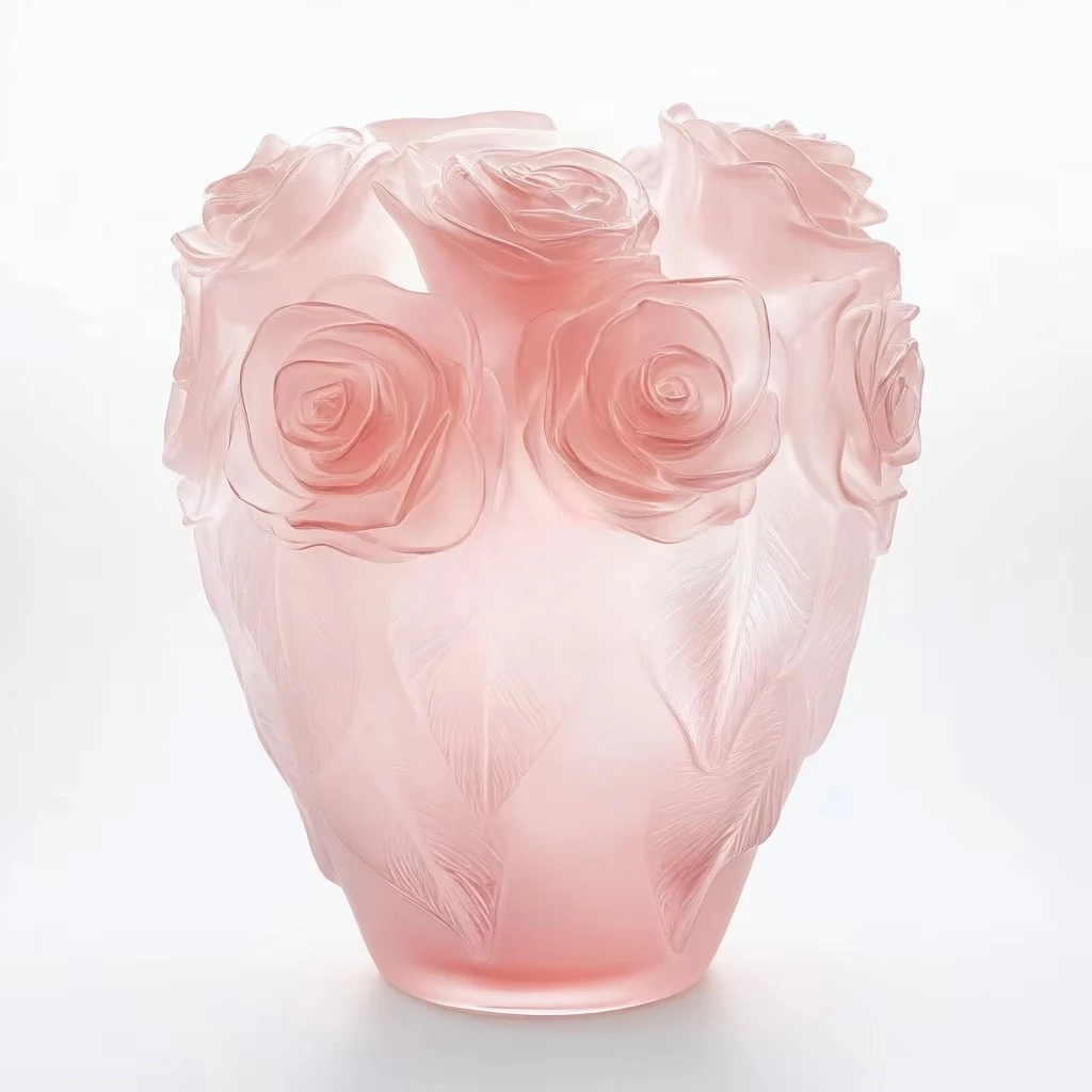 Hand-carved home decoration, ornaments crystal glass rose vase