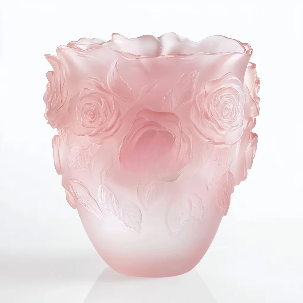 Hand-carved home decoration, ornaments crystal glass rose vase