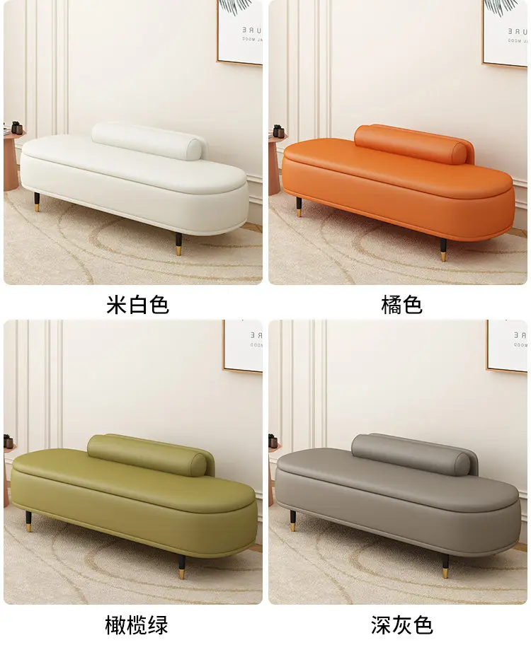 Light Luxury Shoe Bench with Backrest - Ottoman for Bedroom End, Storage Stool for Cloakroom, Long Sofa Bench for Boutique