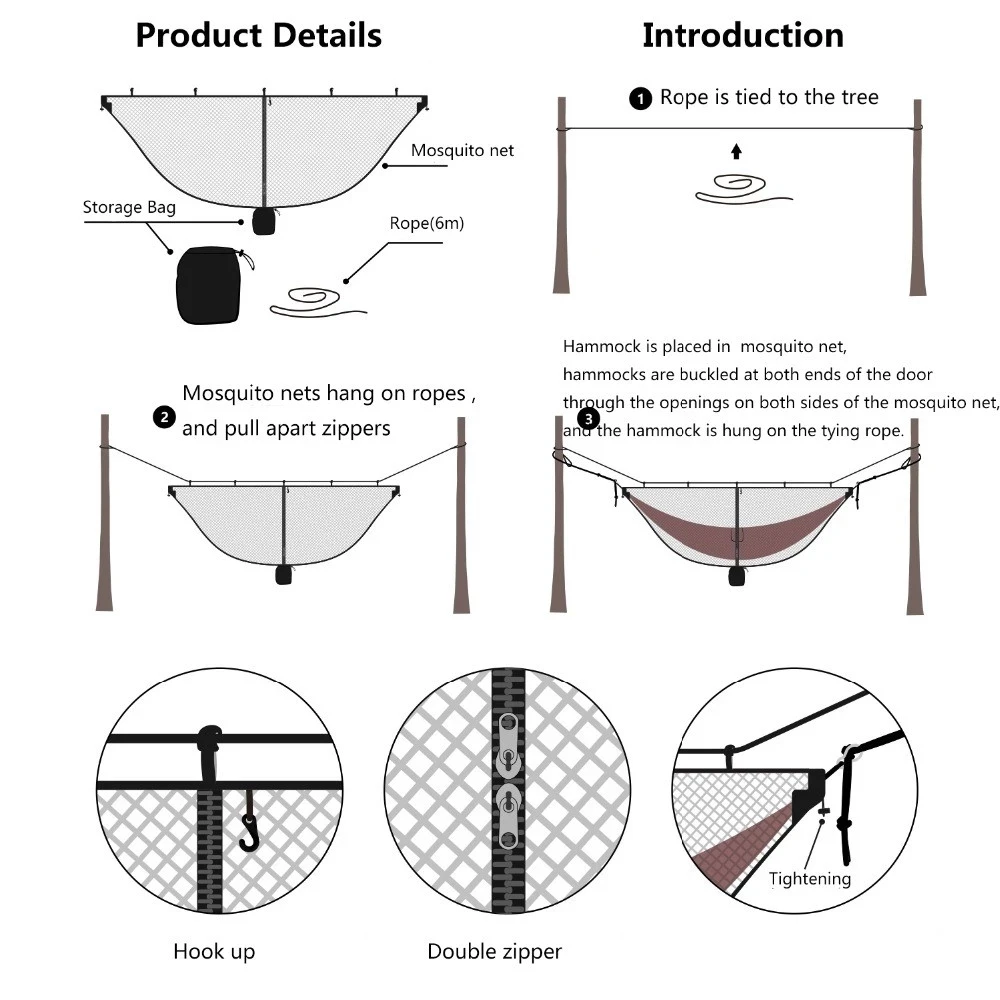 Hammock Mosquito Net Outdoor Breathable Insect Screen Portable Travel Camping Hammock with Mosquito Net Included Adult Size