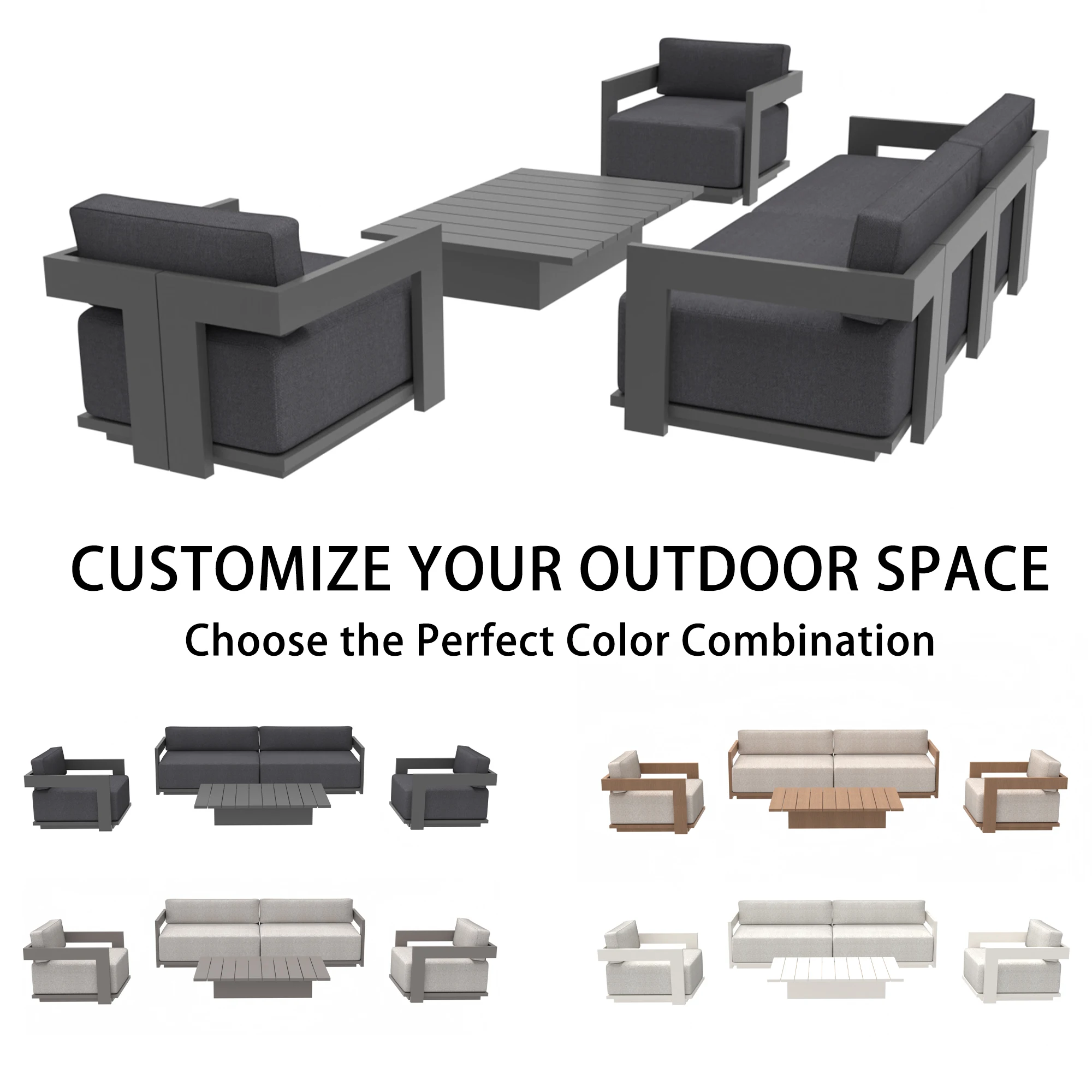 Modern Outdoor Aluminum Sofa Set with Coffee Table, Garden Terrace, Patio and Park Waterproof Terrace Leisure Furniture