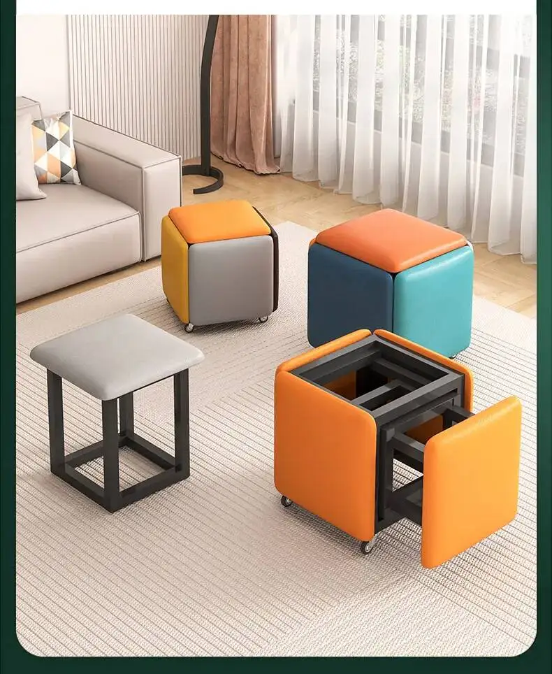 modern Creative 5 in 1 Sofa Stool Nordic Living Room Furniture Home Rubik's Cube Combination Fold Stool Iron Storage Ottomans y