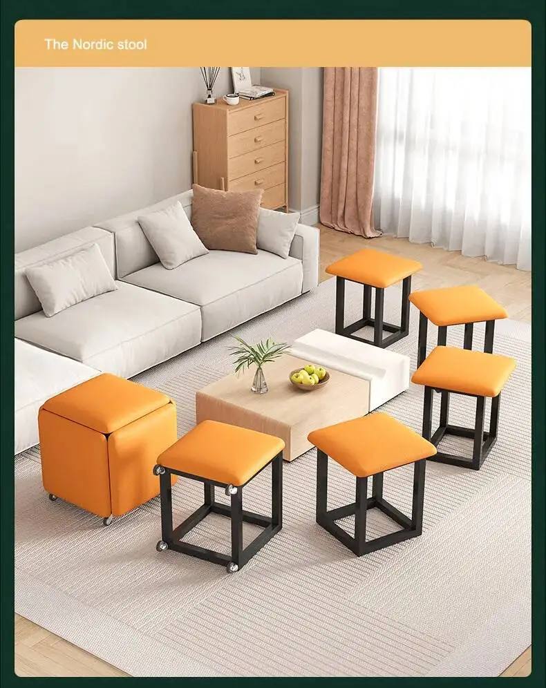 modern Creative 5 in 1 Sofa Stool Nordic Living Room Furniture Home Rubik's Cube Combination Fold Stool Iron Storage Ottomans y