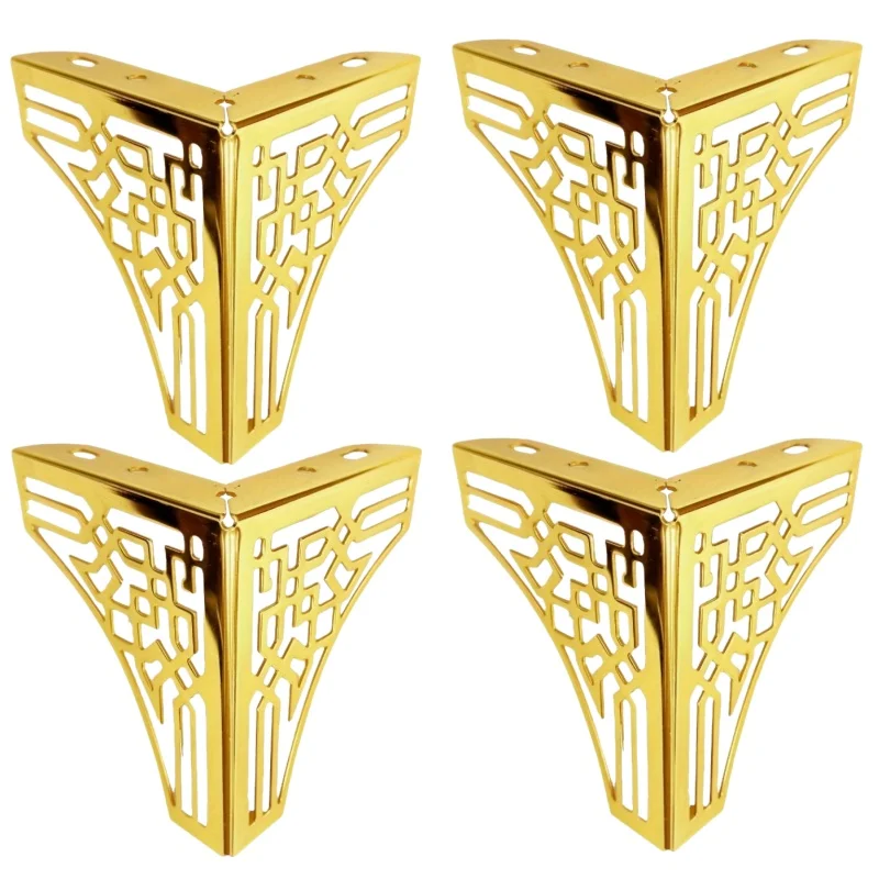 4pcs Golden Geometric Metal Furniture Legs - Hollowed-Out Polished, for Sofas/Coffee/TV/Shoe Cabinets, Modern Decor