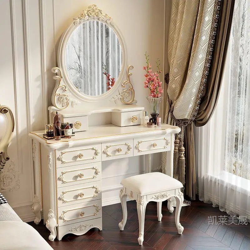 Hxl vanity table - all-in-one multifunctional makeup desk with storage for bedroom