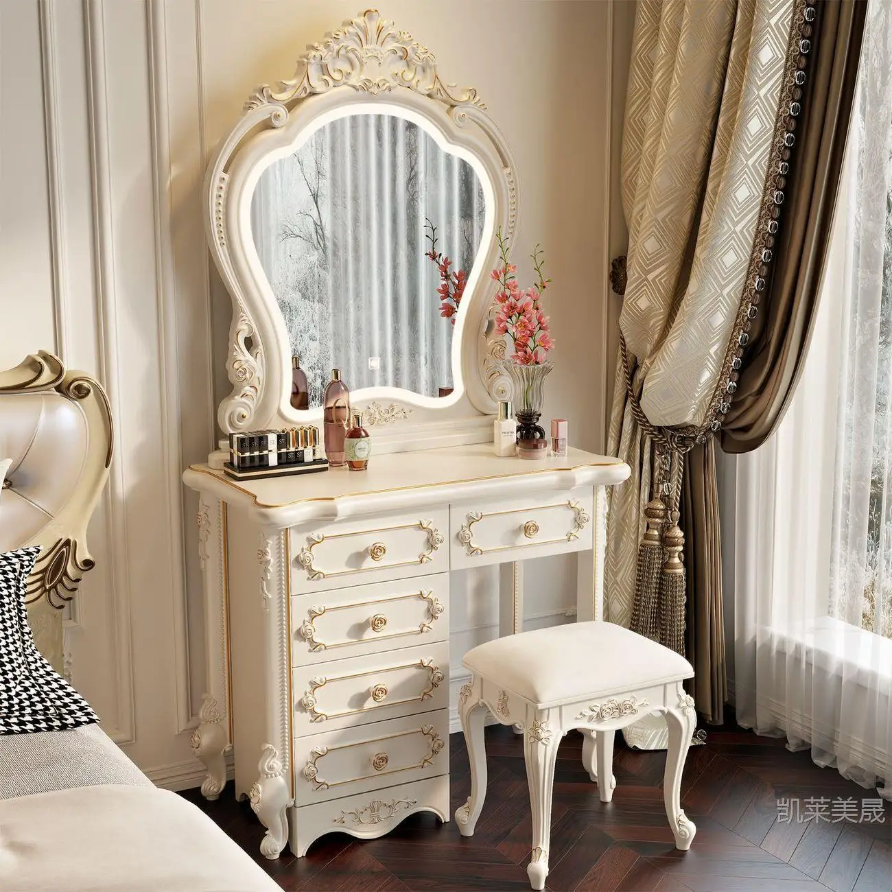 Hxl vanity table - all-in-one multifunctional makeup desk with storage for bedroom