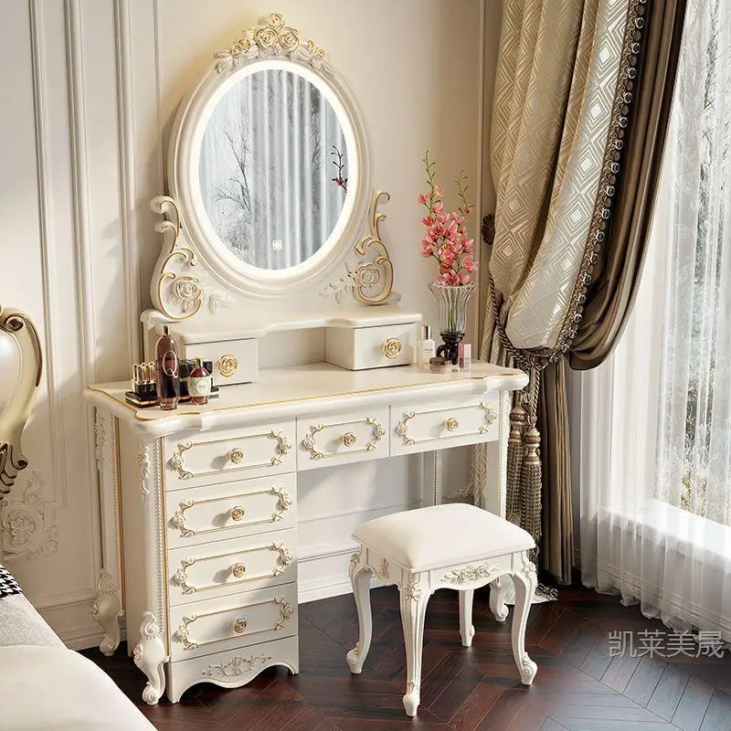 Hxl vanity table - all-in-one multifunctional makeup desk with storage for bedroom