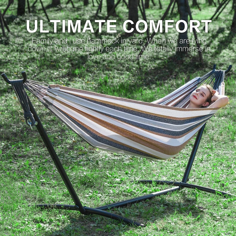 Double Outdoor Garden Garden Hammock Heavy Duty Steel Frame 150kg Capacity Portable Nylon Tote Bag 1 Person Space Saving