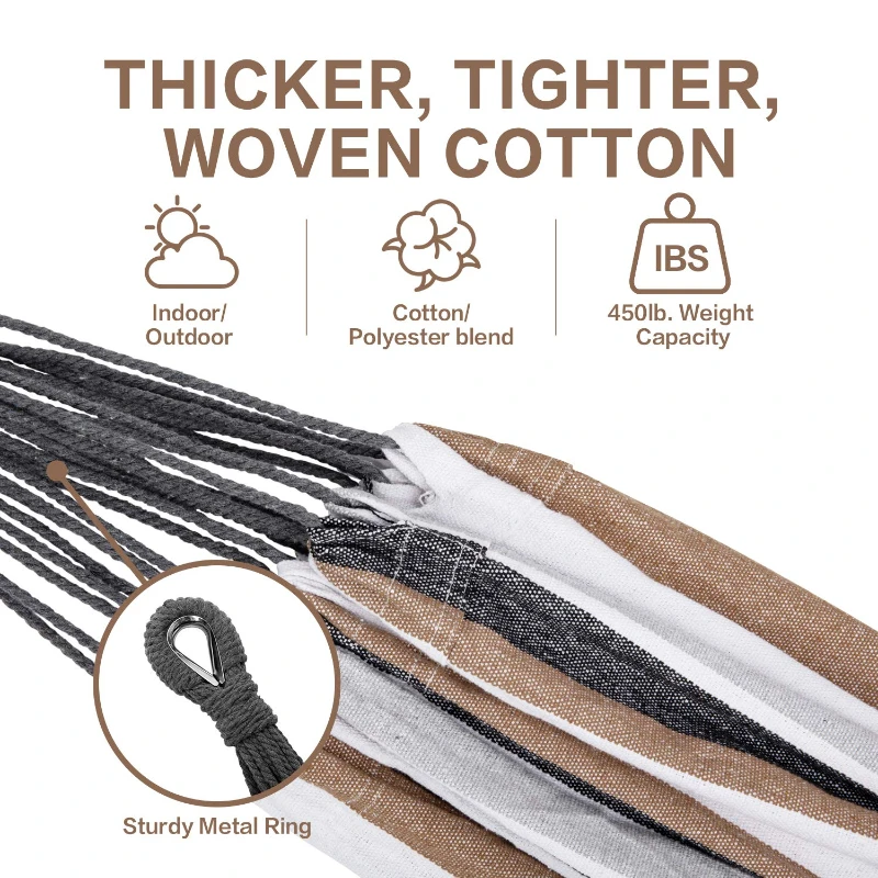 Double Outdoor Garden Garden Hammock Heavy Duty Steel Frame 150kg Capacity Portable Nylon Tote Bag 1 Person Space Saving