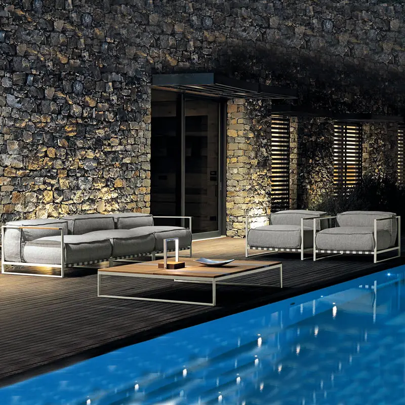 Hotel Outdoor Sofa Villa Aluminum Outdoor Sofa Set Resort Furniture Luxury Garden Furniture Patio Sofa with Coffee Table