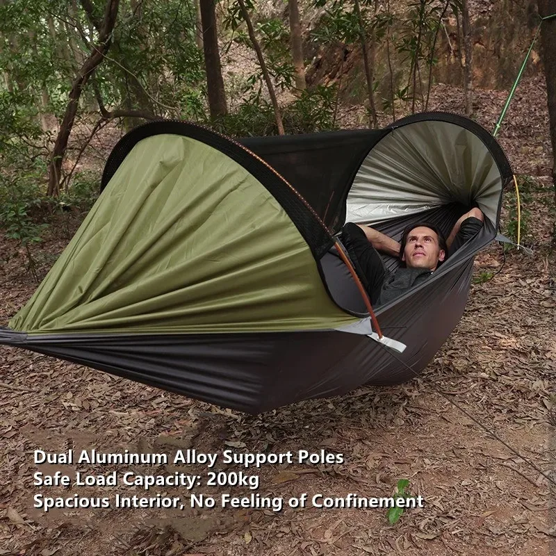 3-in-1 Outdoor Sunshade Mosquito Net Hammock, Silver-Coated Sun-Protection Camping Mosquito-Proof Hammock