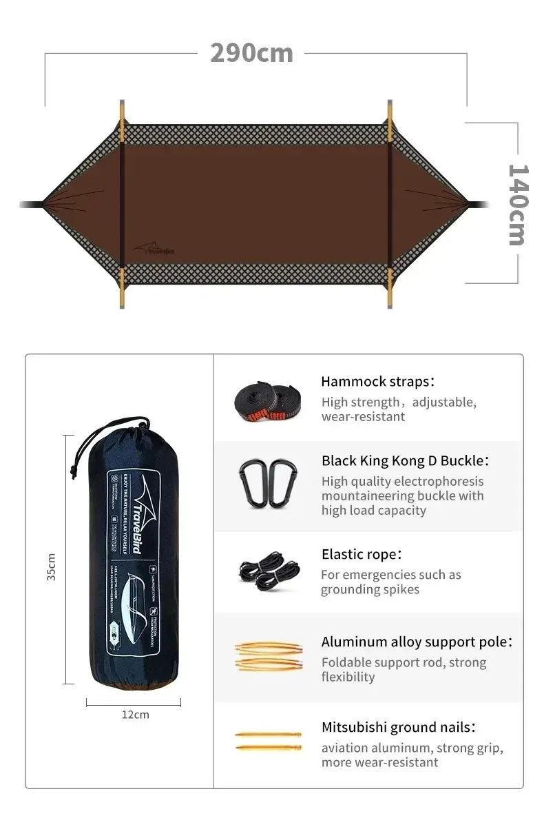 3-in-1 Outdoor Sunshade Mosquito Net Hammock, Silver-Coated Sun-Protection Camping Mosquito-Proof Hammock