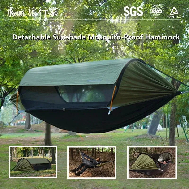 3-in-1 Outdoor Sunshade Mosquito Net Hammock, Silver-Coated Sun-Protection Camping Mosquito-Proof Hammock