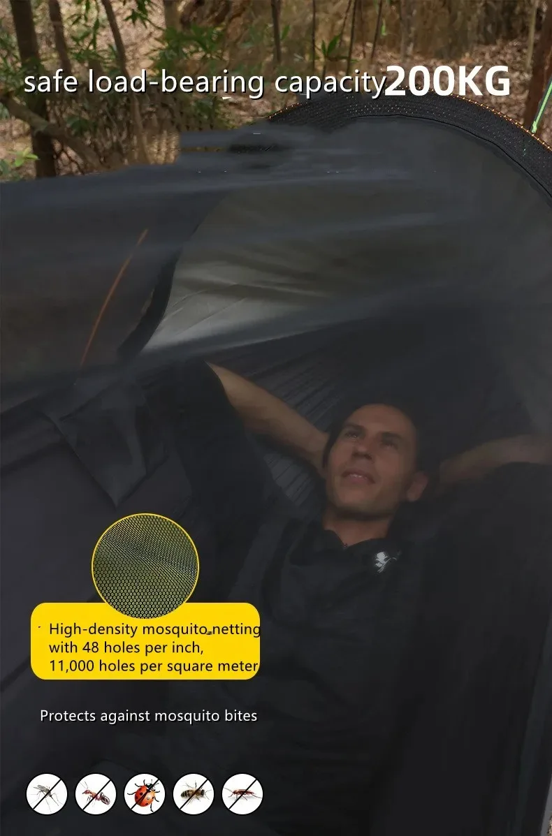 3-in-1 Outdoor Sunshade Mosquito Net Hammock, Silver-Coated Sun-Protection Camping Mosquito-Proof Hammock