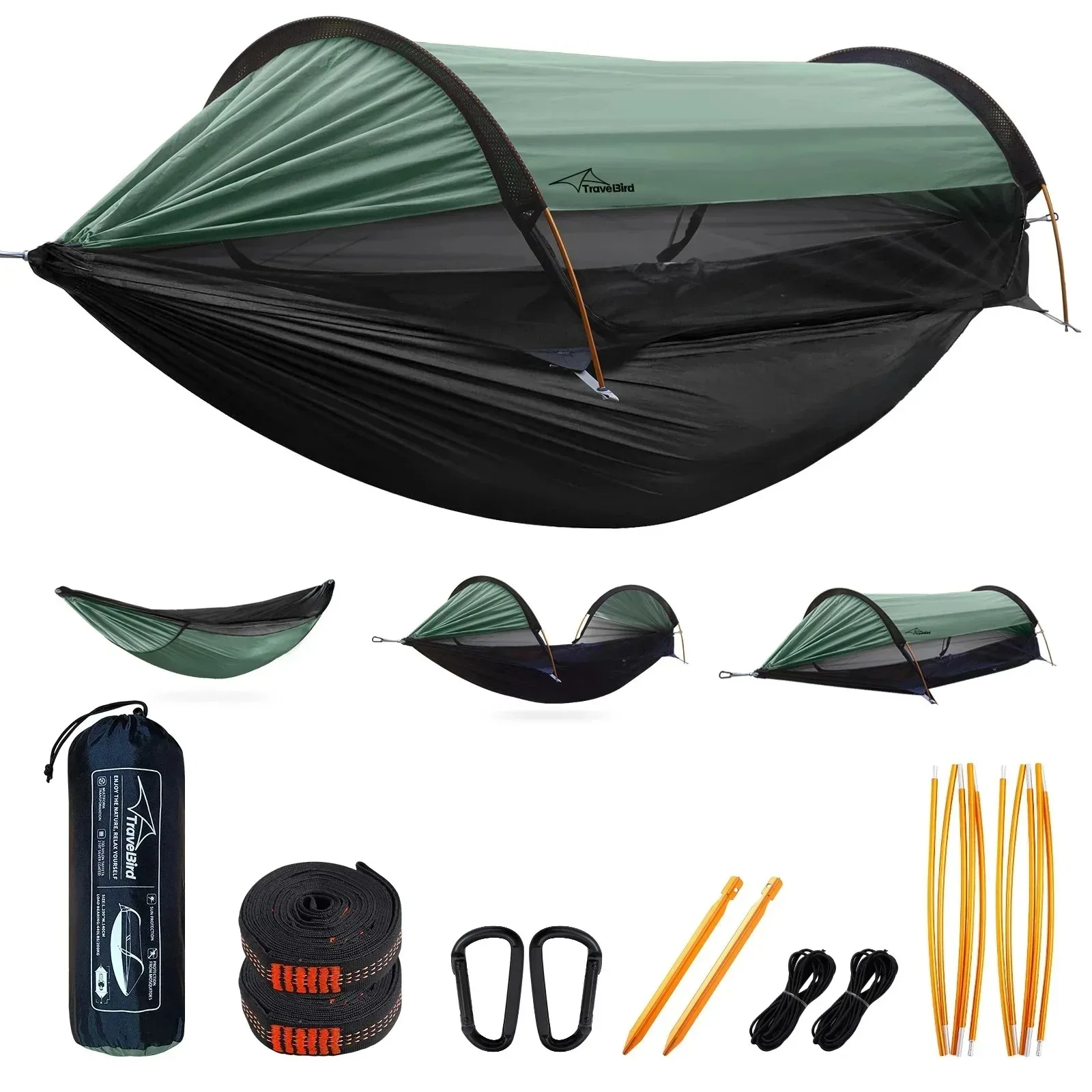 3-in-1 Outdoor Sunshade Mosquito Net Hammock, Silver-Coated Sun-Protection Camping Mosquito-Proof Hammock