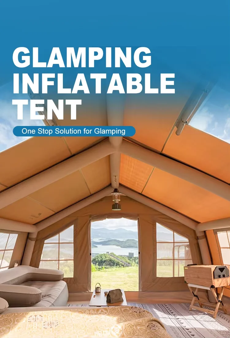Custom 10 Person Four-Season One Bedroom Soundproof Waterproof Canvas Air Glamping Inflatable Tent for Party and Camping