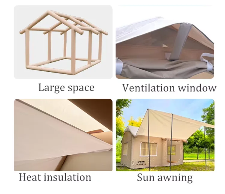 Custom 10 Person Four-Season One Bedroom Soundproof Waterproof Canvas Air Glamping Inflatable Tent for Party and Camping