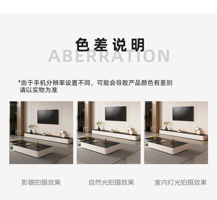 Modern Black & White TV Stand Glossy Stone Top Low Console Minimalist Living Room Cabinet for Small Apartment Home Furniture