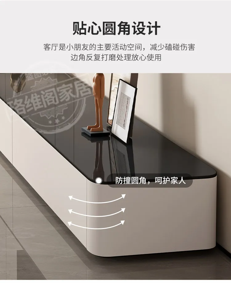 Modern Black & White TV Stand Glossy Stone Top Low Console Minimalist Living Room Cabinet for Small Apartment Home Furniture