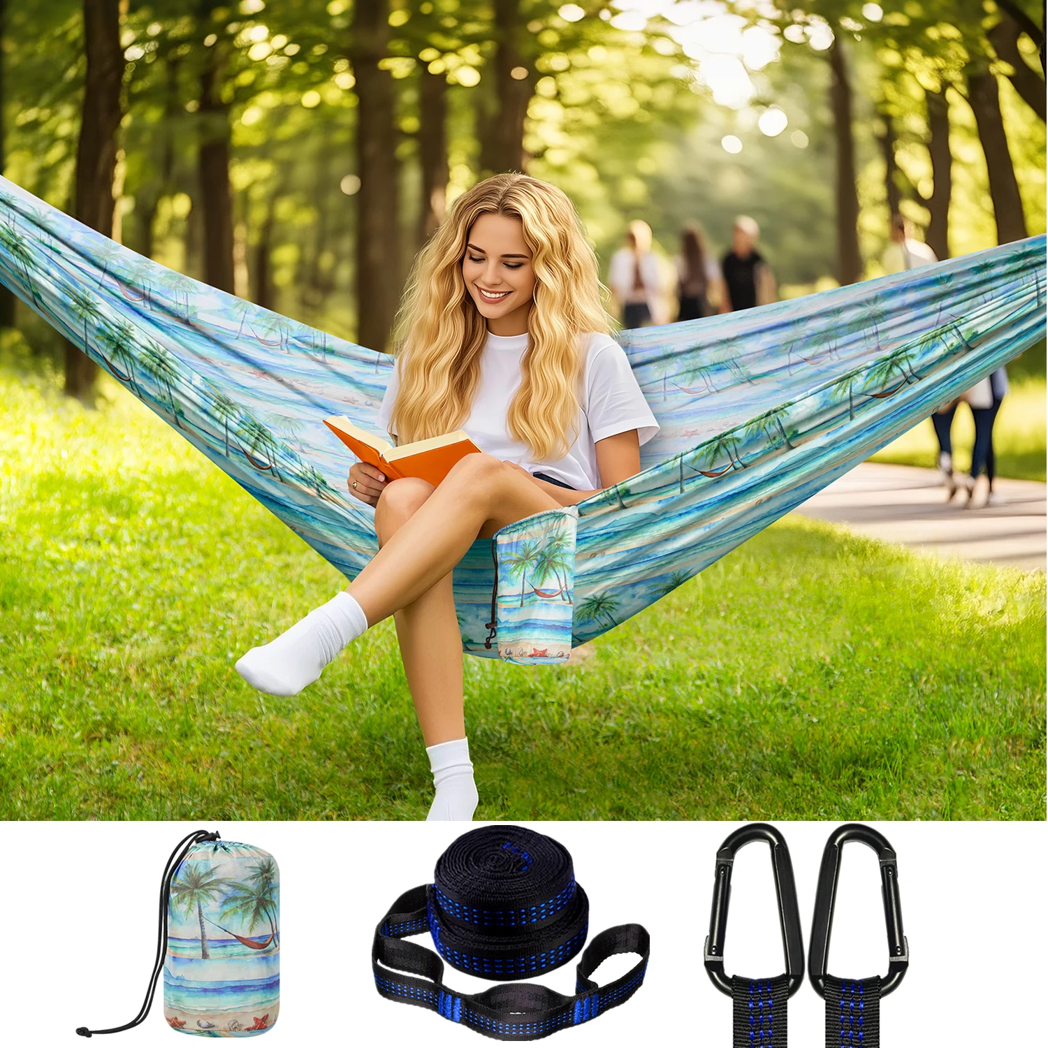 New Camping Hammock, Ultra-Light Portable Double-Color Hammock, Available in Multiple Sizes and Colors (270*140 cm), Outdoor Hammock with Two Thick Aluminum Alloy Hooks, Two 2m Meter Long Straps and a Storage Bag