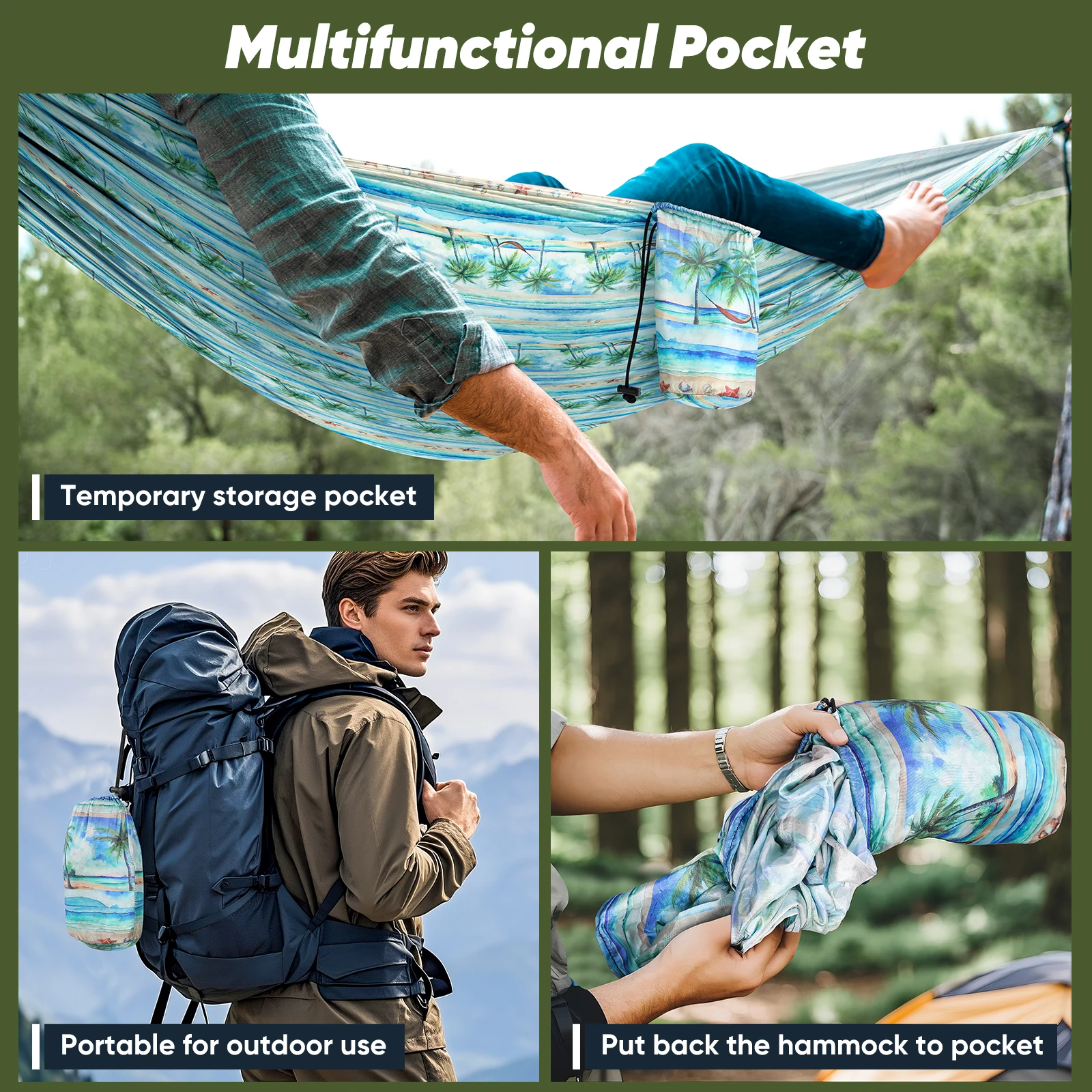 New Camping Hammock, Ultra-Light Portable Double-Color Hammock, Available in Multiple Sizes and Colors (270*140 cm), Outdoor Hammock with Two Thick Aluminum Alloy Hooks, Two 2m Meter Long Straps and a Storage Bag