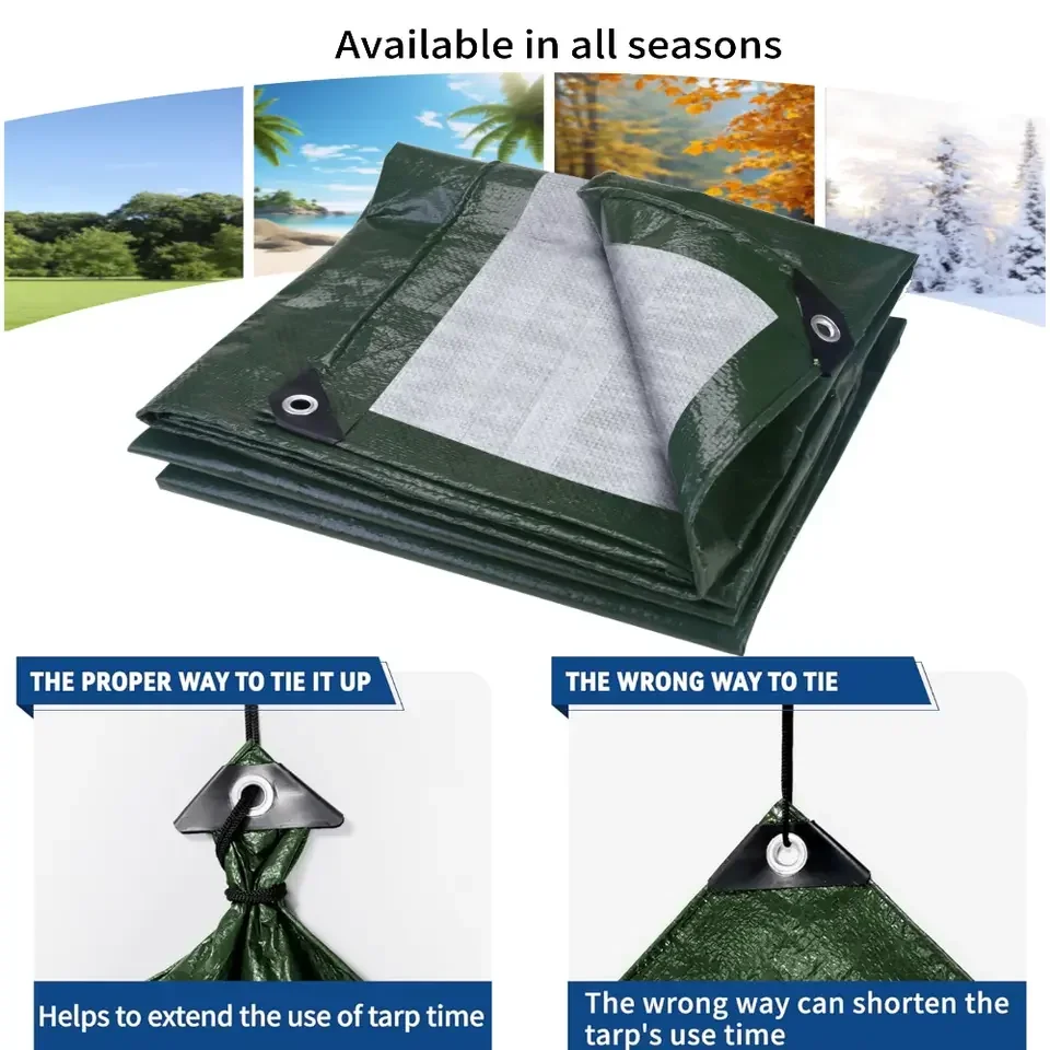 Heavy Duty Tarp Cover Waterproof Tarpaulin UV Resistant Protective Cover with Grommet for Garden Porch Emergency Rain Shelter