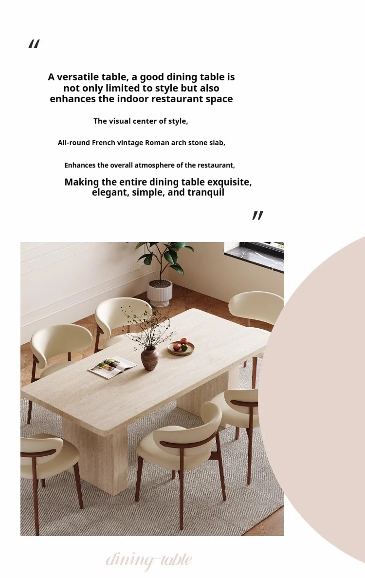 Any Size Custom Mid Century Retro Travertine Dining Set Solid Wood Upholstered Chairs Stable Load Family Home Dining Furniture