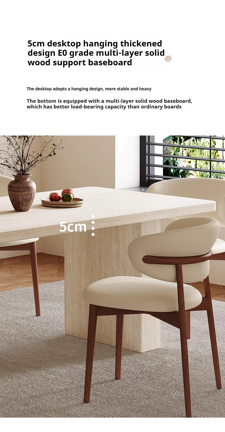 Any Size Custom Mid Century Retro Travertine Dining Set Solid Wood Upholstered Chairs Stable Load Family Home Dining Furniture