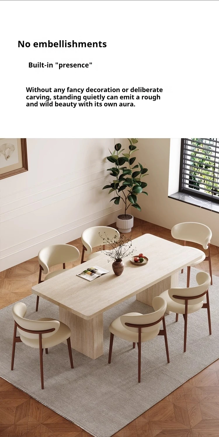 Any Size Custom Mid Century Retro Travertine Dining Set Solid Wood Upholstered Chairs Stable Load Family Home Dining Furniture