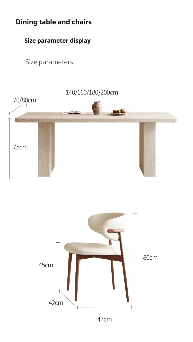 Any Size Custom Mid Century Retro Travertine Dining Set Solid Wood Upholstered Chairs Stable Load Family Home Dining Furniture