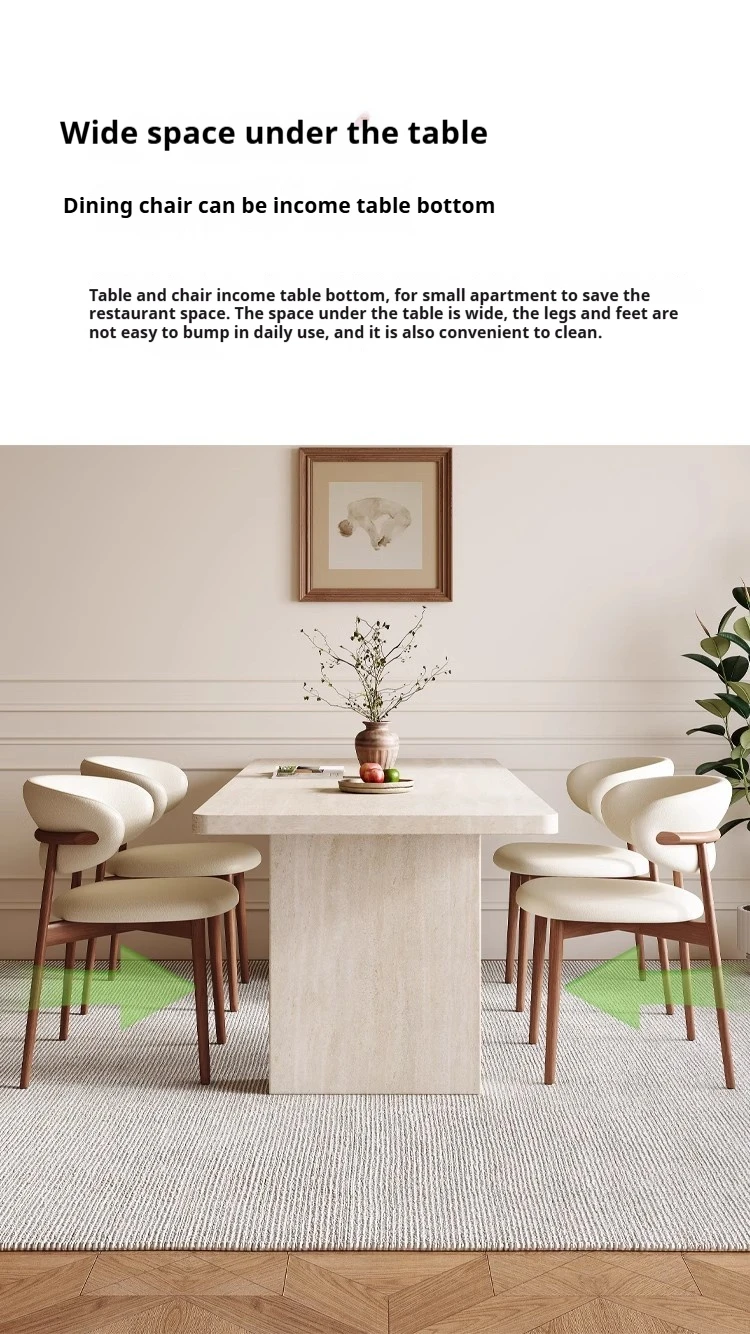 Any Size Custom Mid Century Retro Travertine Dining Set Solid Wood Upholstered Chairs Stable Load Family Home Dining Furniture